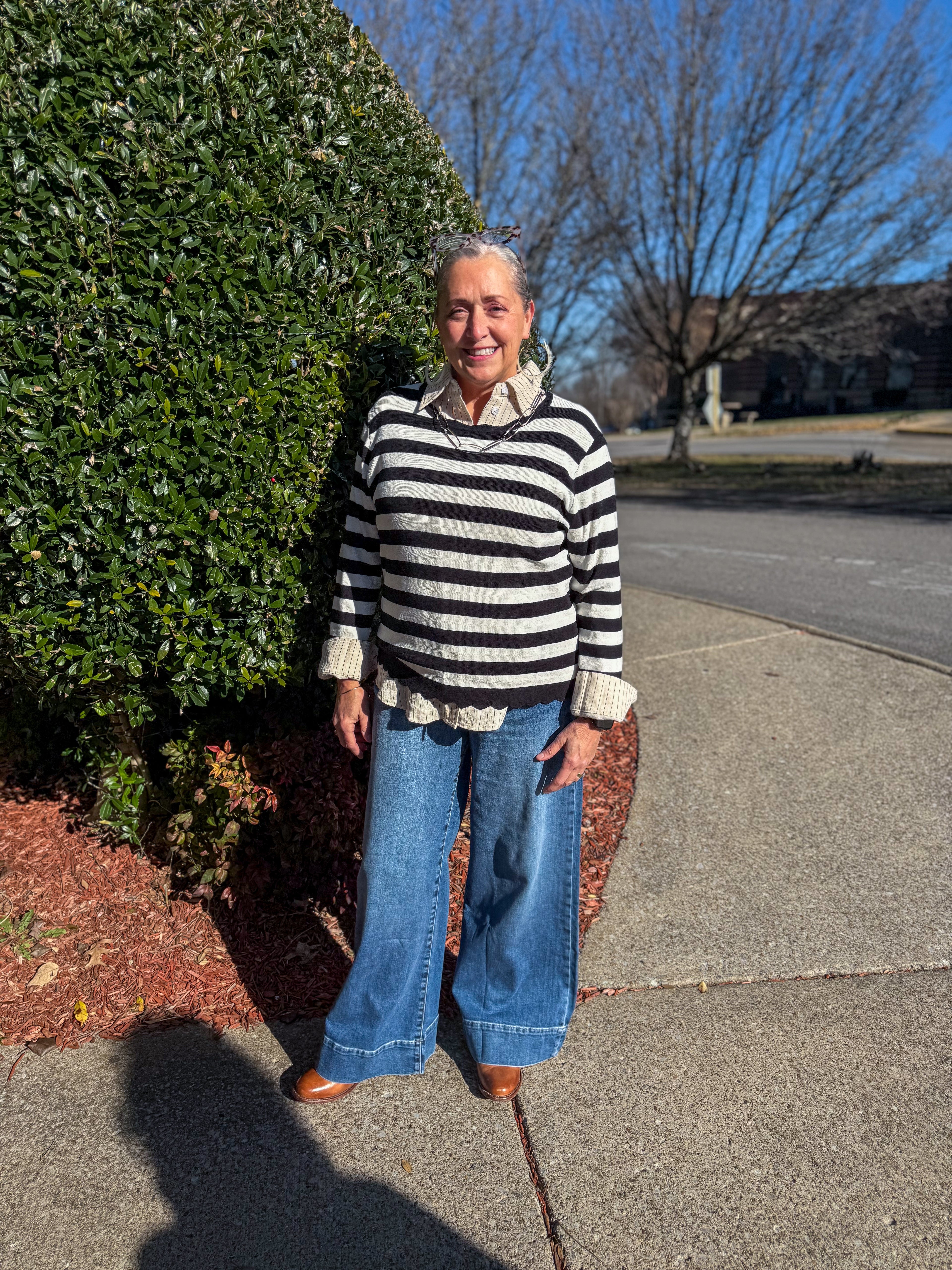 Teva Scalloped Sweater B&W - Urban Mills Boutique