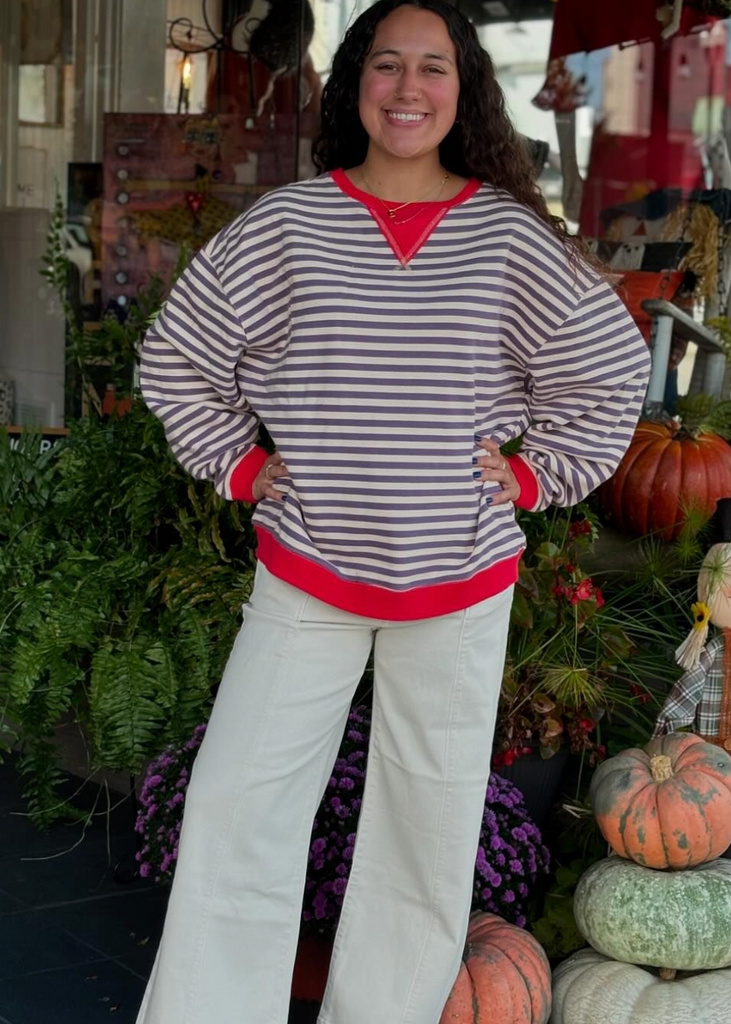 Oversized Purple Stripe Sweatshirt - Urban Mills Boutique