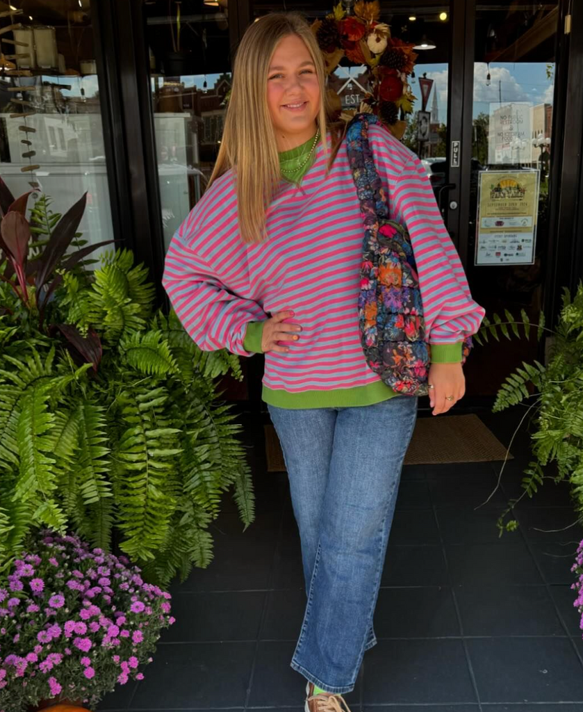 Oversized Pink Stripe Sweatshirt - Urban Mills Boutique